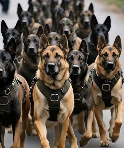 Trained security dog squad with professional handler protecting an industrial facility in Ahmedabad